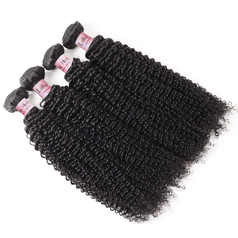 Lolly Hair Malaysian Kinky Curly Human Hair Extensions 4 Bundles with Lace Closure : LOLLYHAIR
