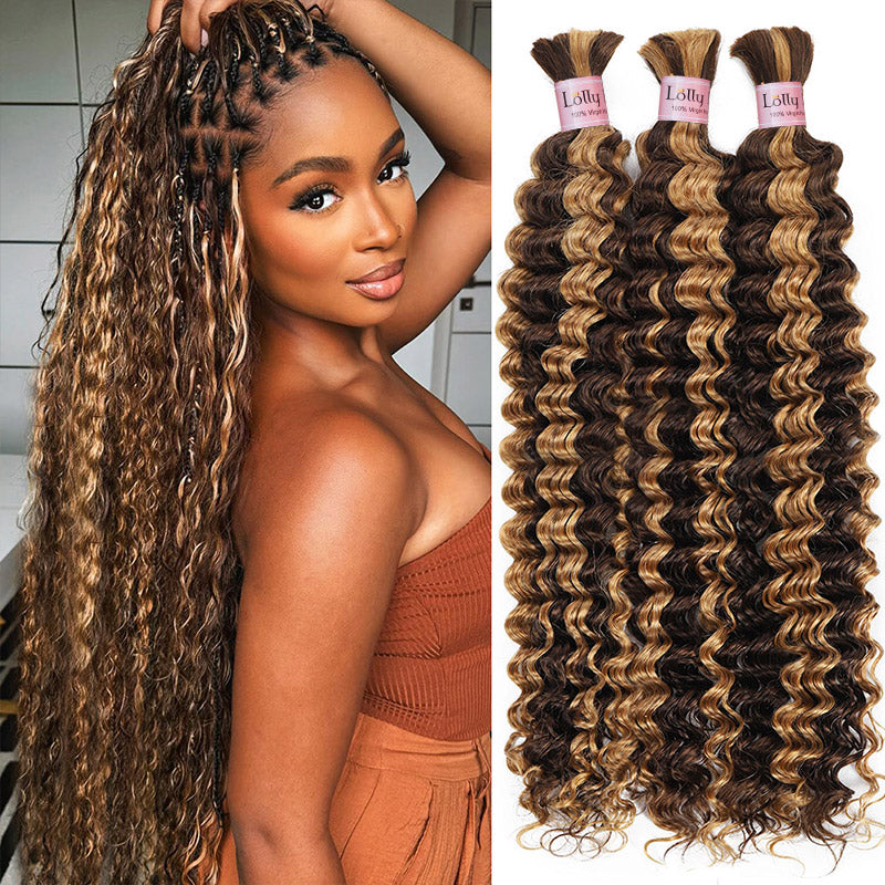 Human Boho Braiding Hair for  Braids 20 Inch 100g P4/27 Deep Wave Bundles No Weft for Braiding Knotless