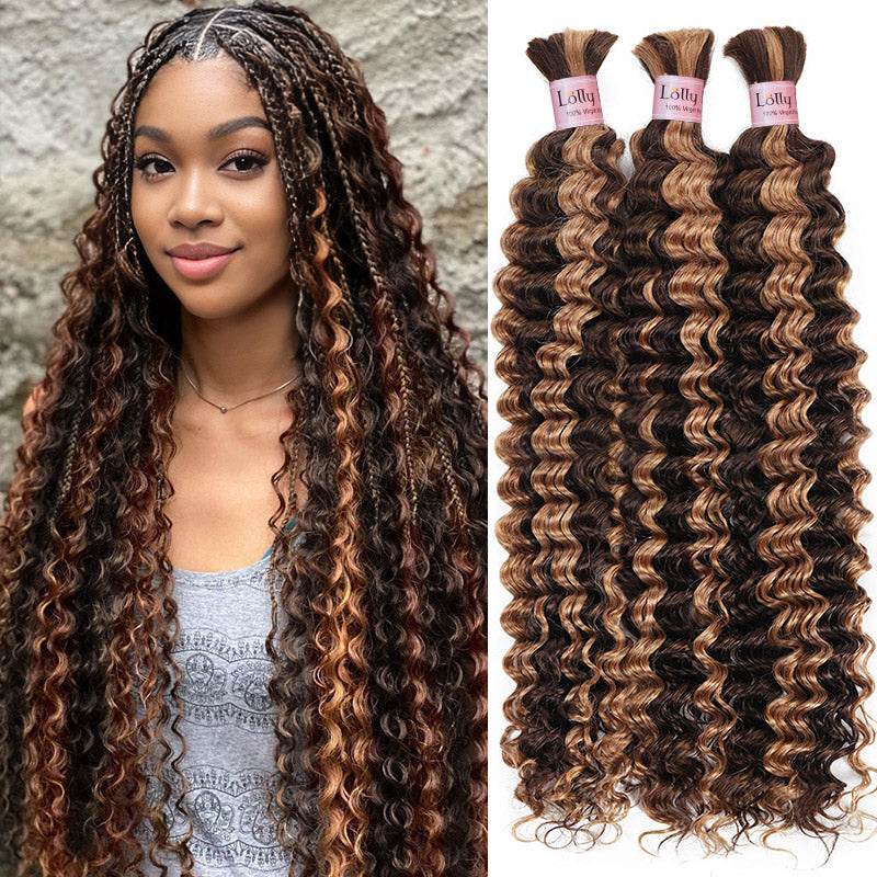 Human Braiding Hair 20 Inch 100g Burgundy Deep Wave Bulk Human Hair for Braiding No Weft Curly Bundles Human Hair Extensions for Boho Knotless Braids Wet and Wavy (#P4/30)