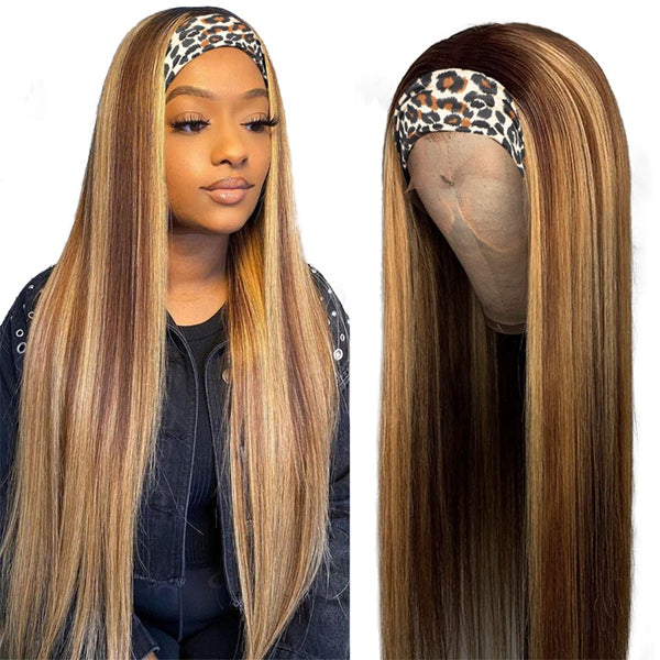 Highlight Headband Wig Brazilian Straight Ombre Headband Human Hair Wigs For Women - LollyHair