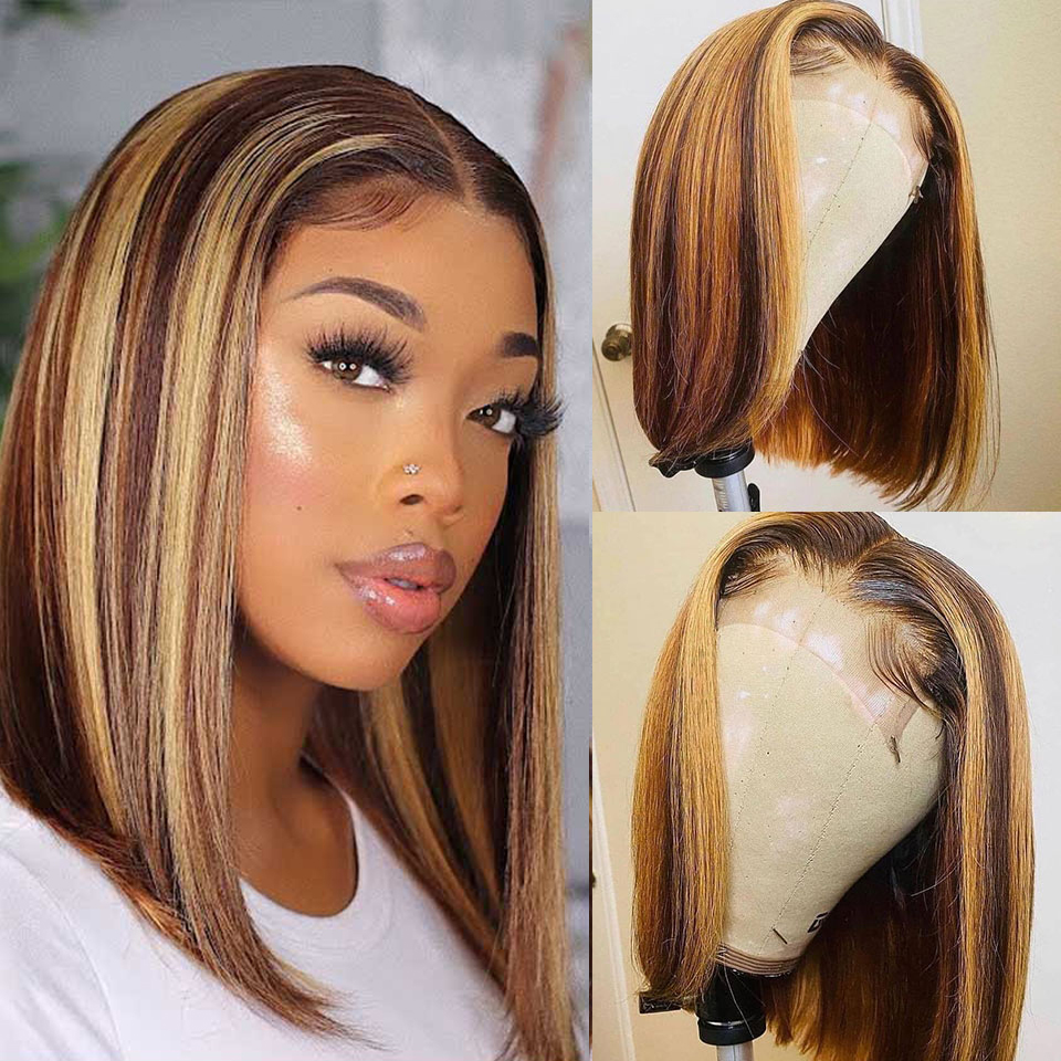 Bone Straight Human Hair Wig Bob Wig Lace Front Human Hair Wigs 4X4 Closure Wig - LollyHair