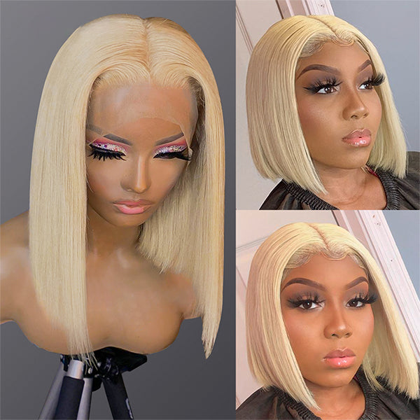 13x4 613 Blonde Bob Wigs Short Straight Bob Lace Frontal Wigs for Women - LollyHair