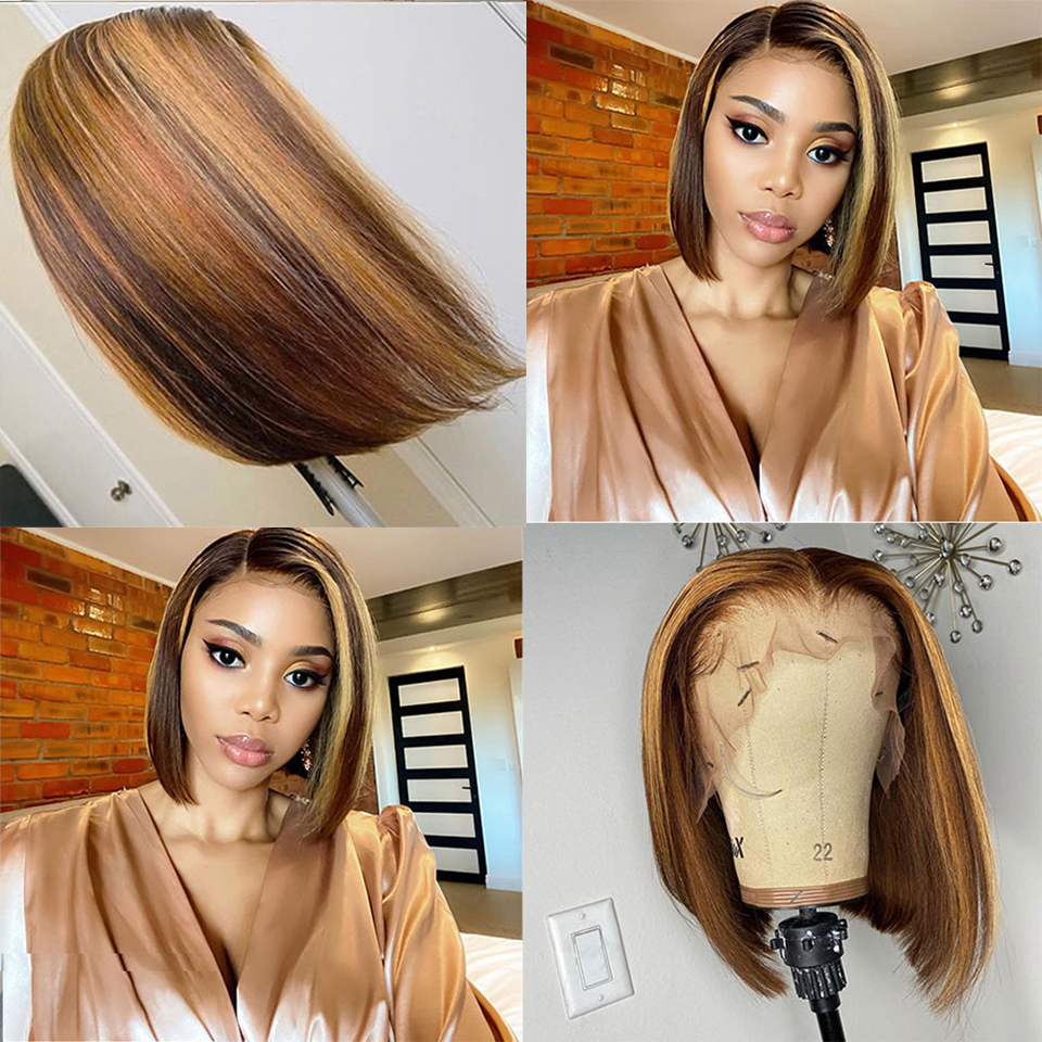 Bone Straight Human Hair Wig Bob Wig Lace Front Human Hair Wigs 4X4 Closure Wig - LollyHair