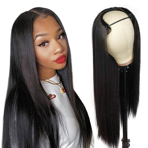 U Part Wig Human Hair Glueless Straight Hair Wigs Full Machine Made Wig - LollyHair