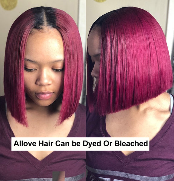 U Part Wig Straight Short Bob Human Hair Wig Full Machine Made Glueless Hair Wigs for Women - LollyHair