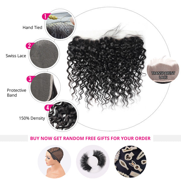 Water Wave Human Hair Bundles with Frontal HD Lace Frontal with Bundles - LollyHair