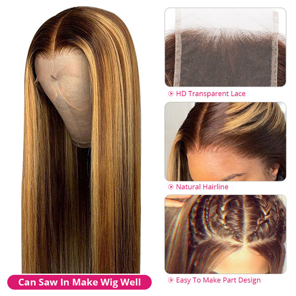 Highlight Straight Hair Bundles with 4x4 HD Lace Closure Ombre Human Hair Bundles with Closure - LollyHair
