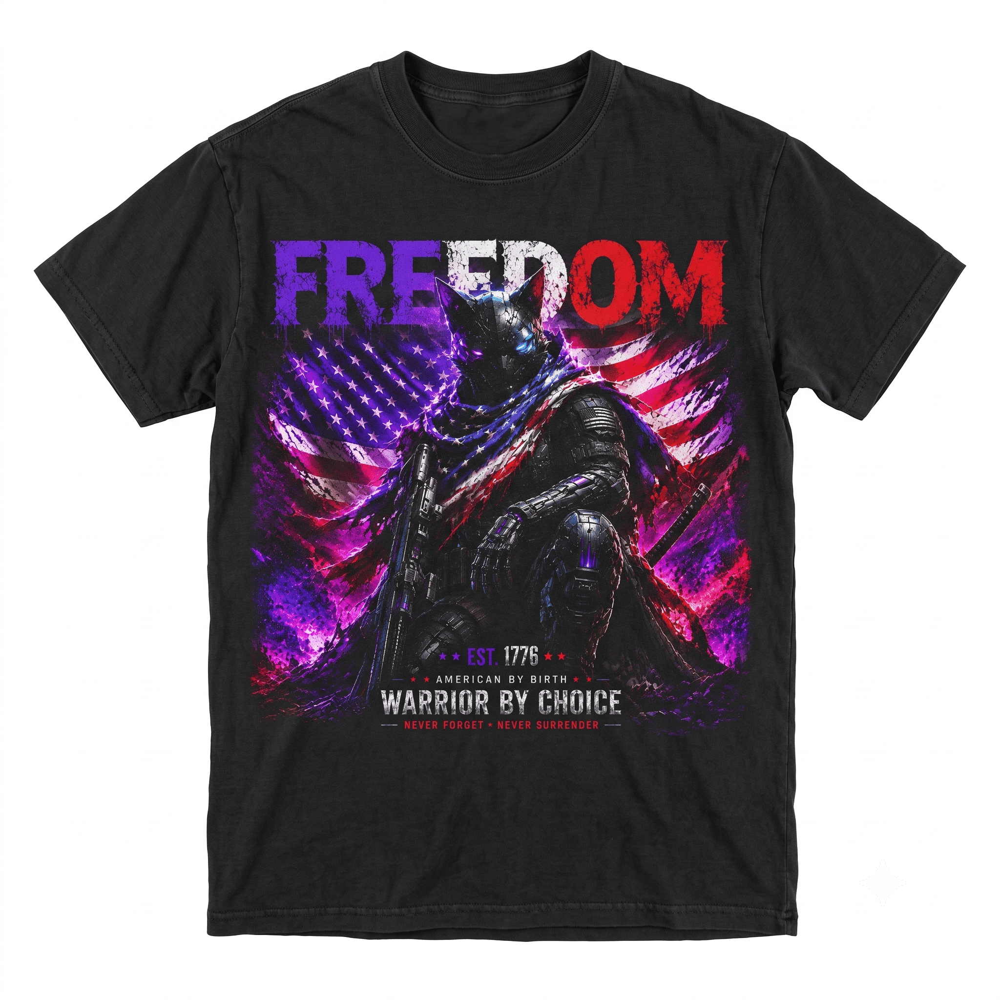 Freedom Cyber Cat Warrior Graphic Tee