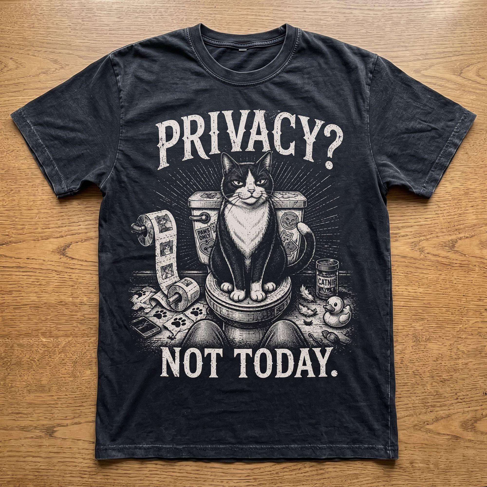 Privacy? Not Today Funny Cat Bathroom Vintage Graphic T-Shirt