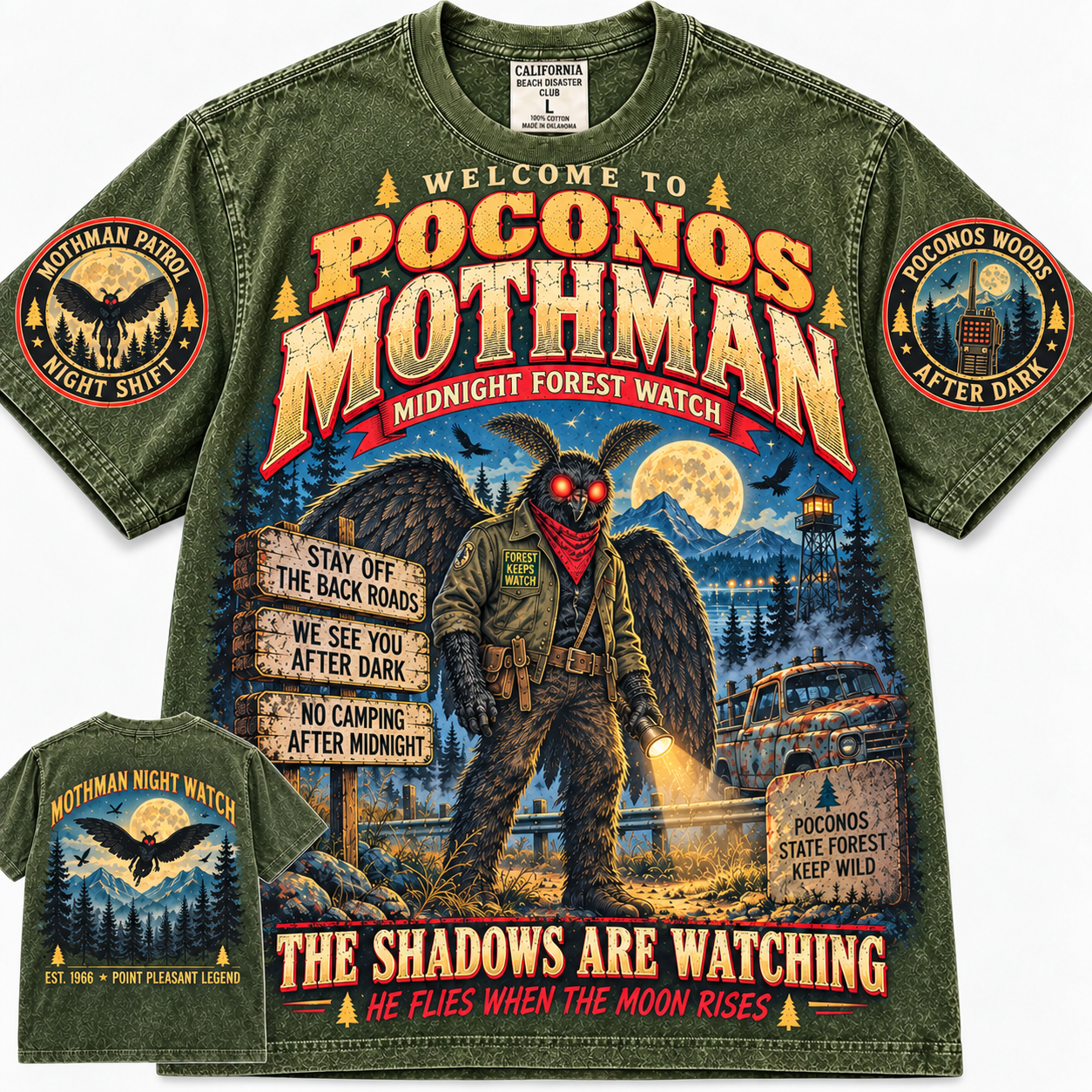 Vintage Poconos Mothman Midnight Forest T-Shirt