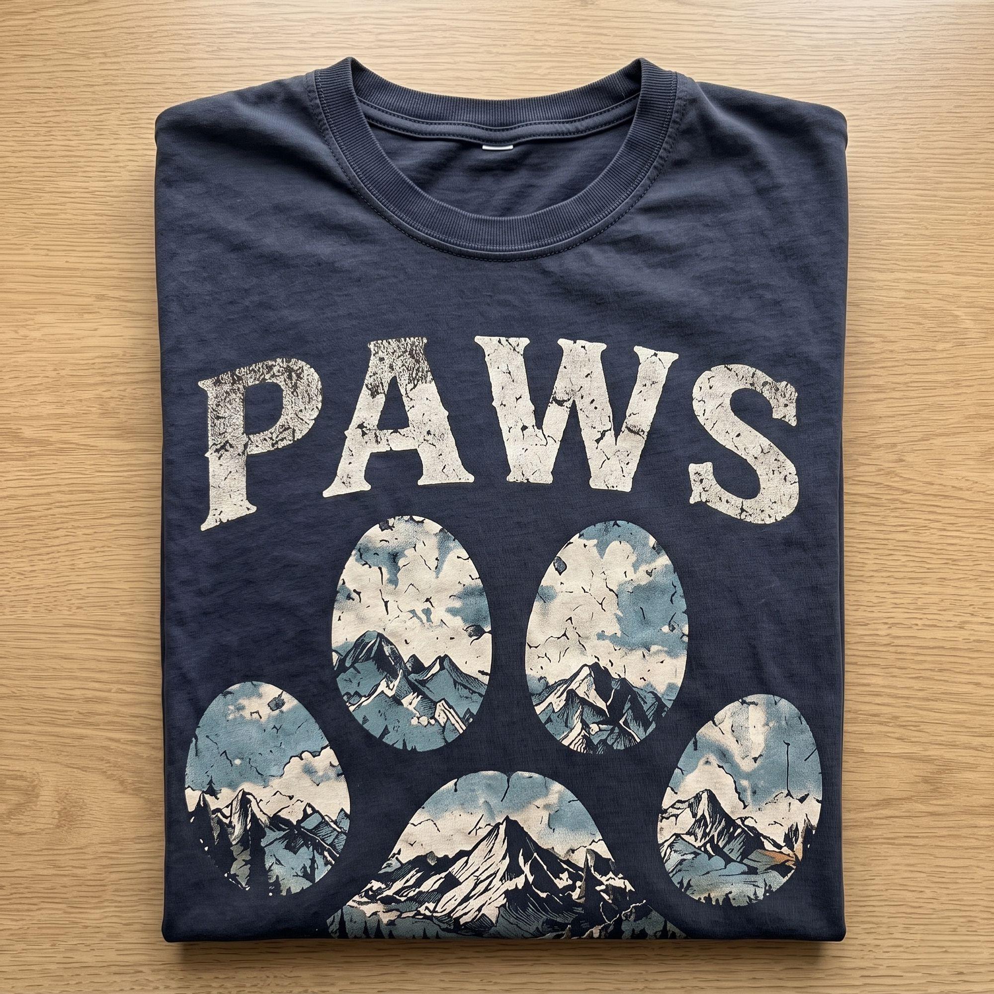 Vintage Mountain Paw Print Dog Lover T-shirt