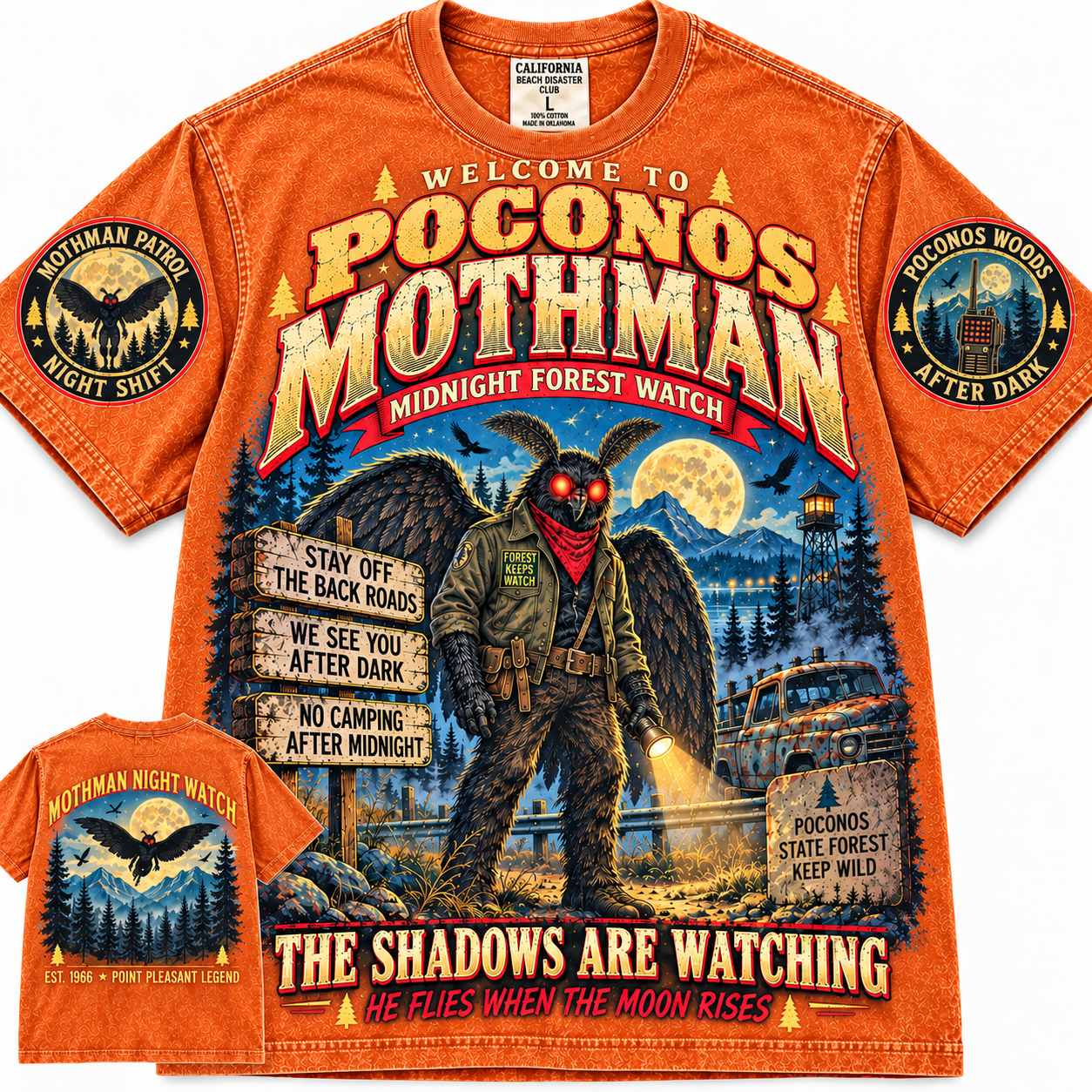 Vintage Poconos Mothman Midnight Forest T-Shirt