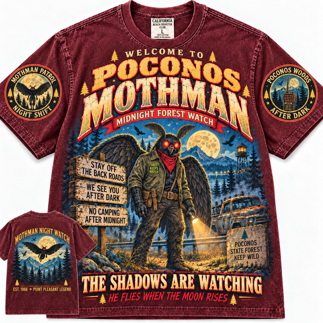 Vintage Poconos Mothman Midnight Forest T-Shirt