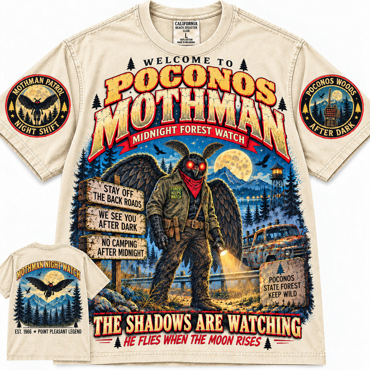 Vintage Poconos Mothman Midnight Forest T-Shirt