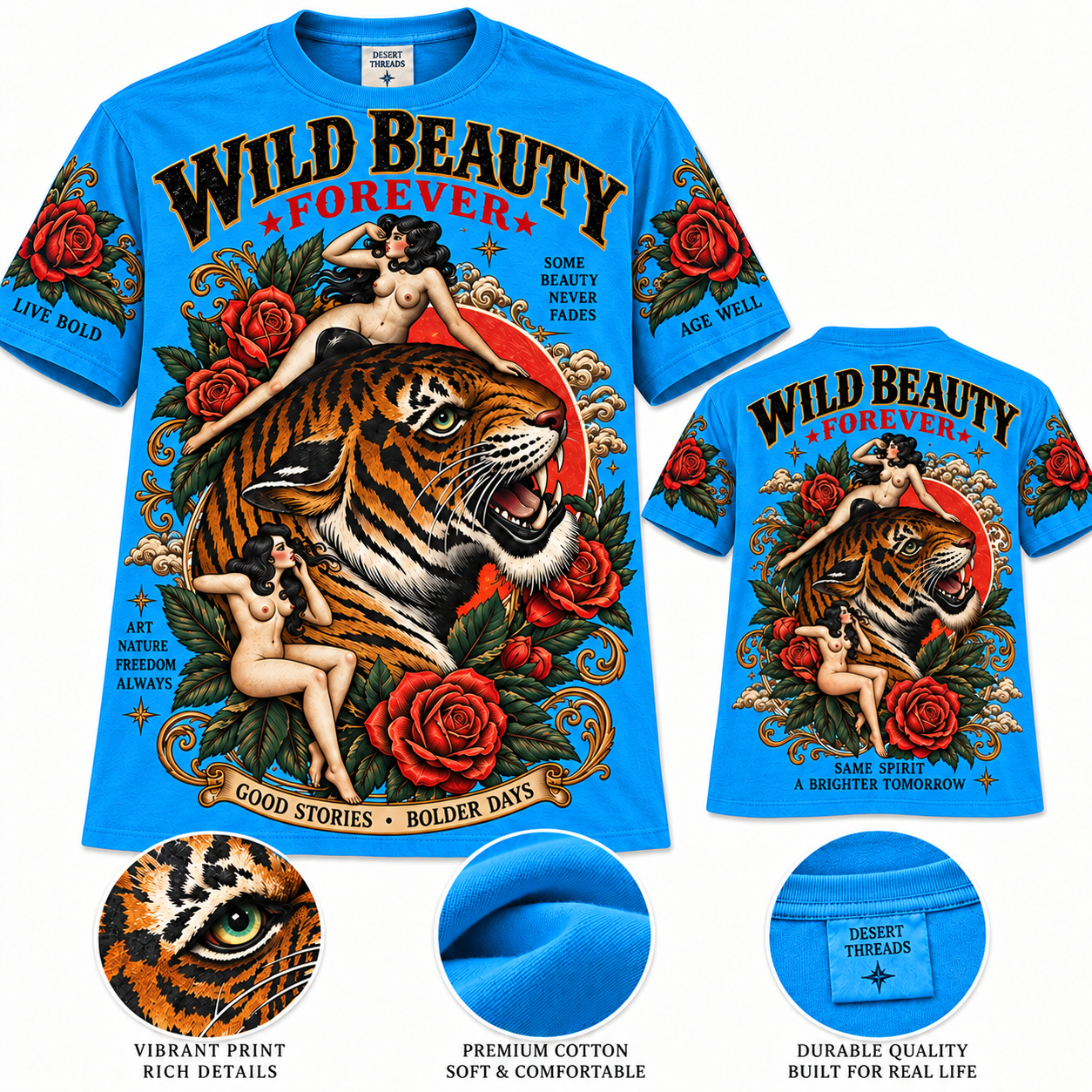 Vintage Wild Beauty Tiger & Roses T-Shirt