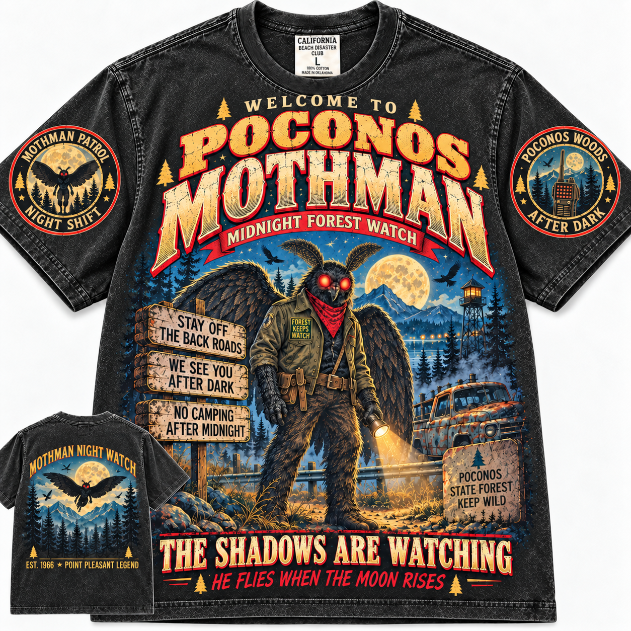 Vintage Poconos Mothman Midnight Forest T-Shirt