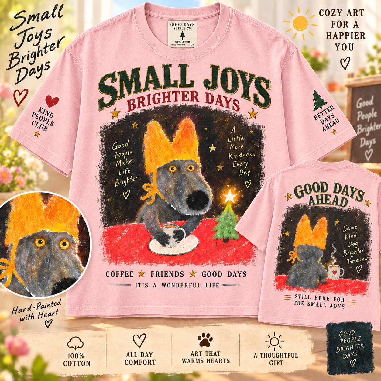 Vintage Small Joys Brighter Days Dog T-Shirt