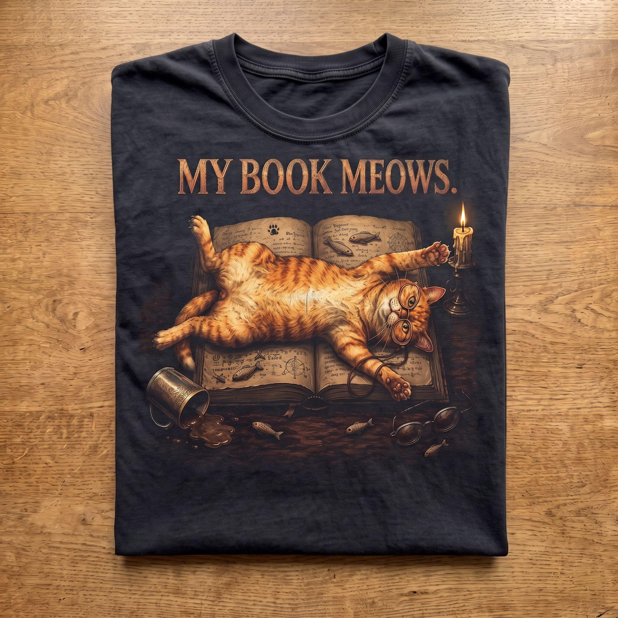 My Book Meows Cat Lover Book Lover Graphic T-Shirt