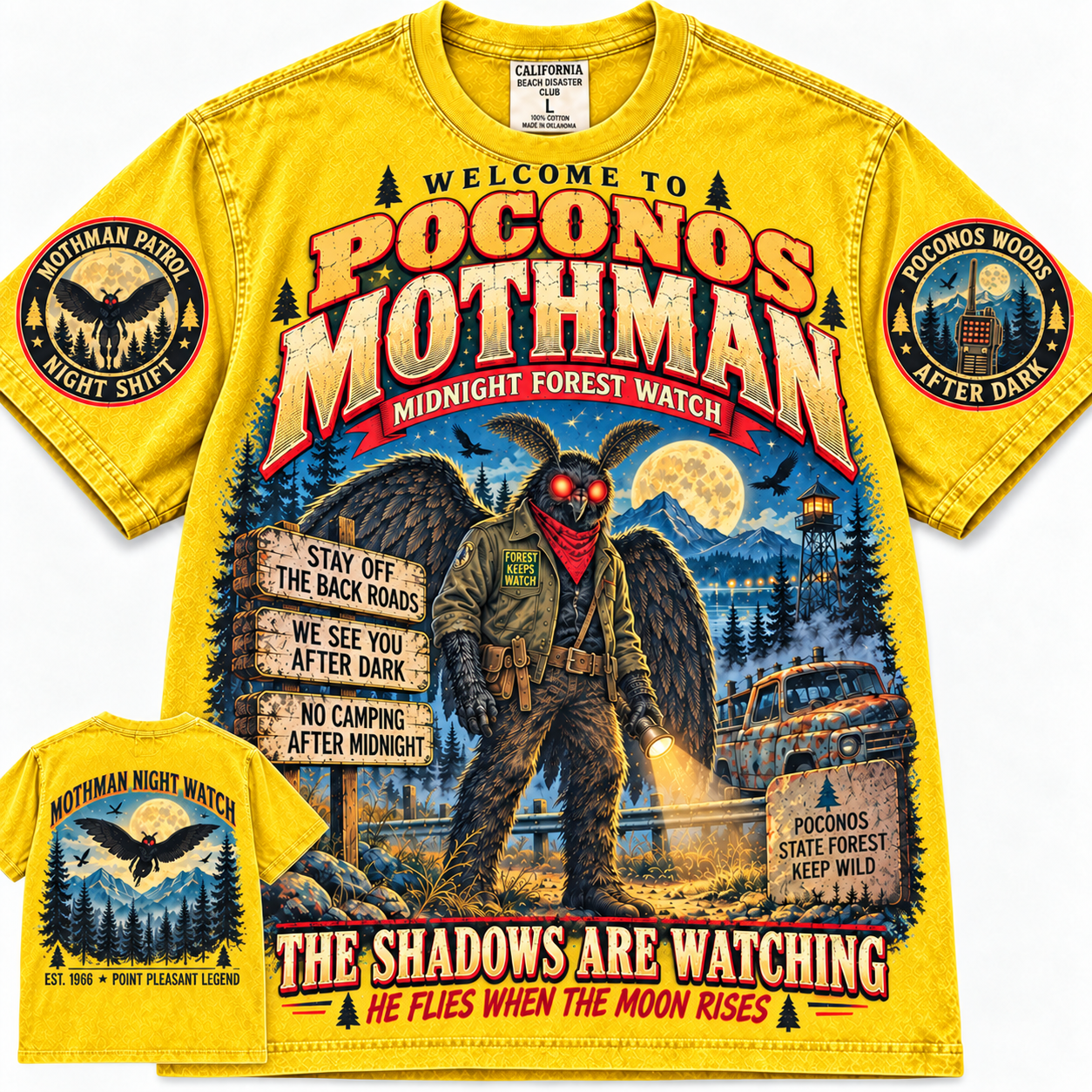 Vintage Poconos Mothman Midnight Forest T-Shirt