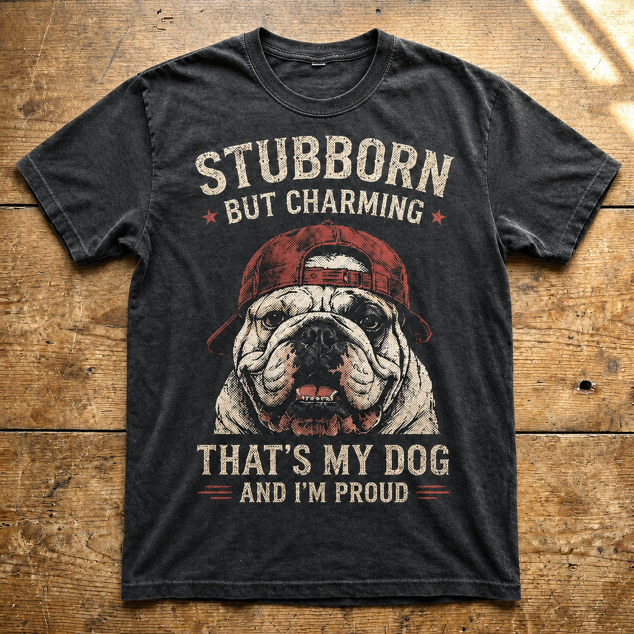 Vintage Bulldog Dad "Stubborn But Charming" T-shirt