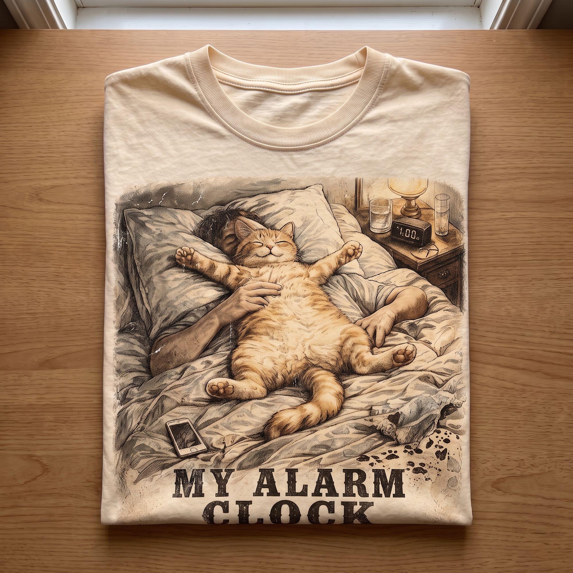 My Alarm Clock Has Paws Funny Cat Lover Vintage Graphic T-Shirt