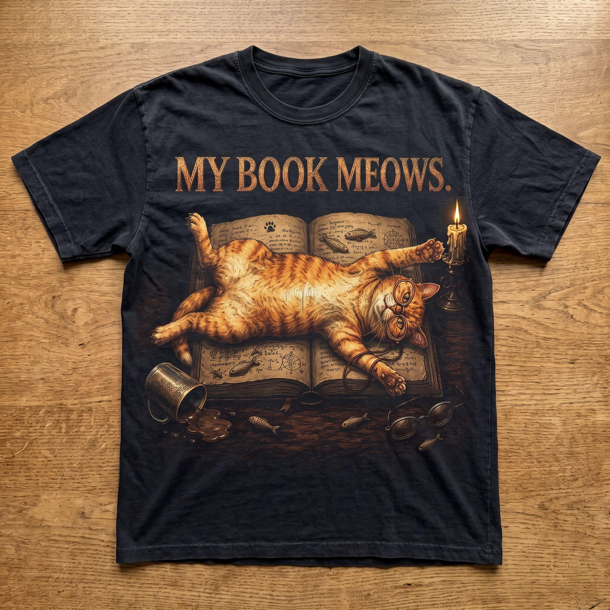My Book Meows Cat Lover Book Lover Graphic T-Shirt