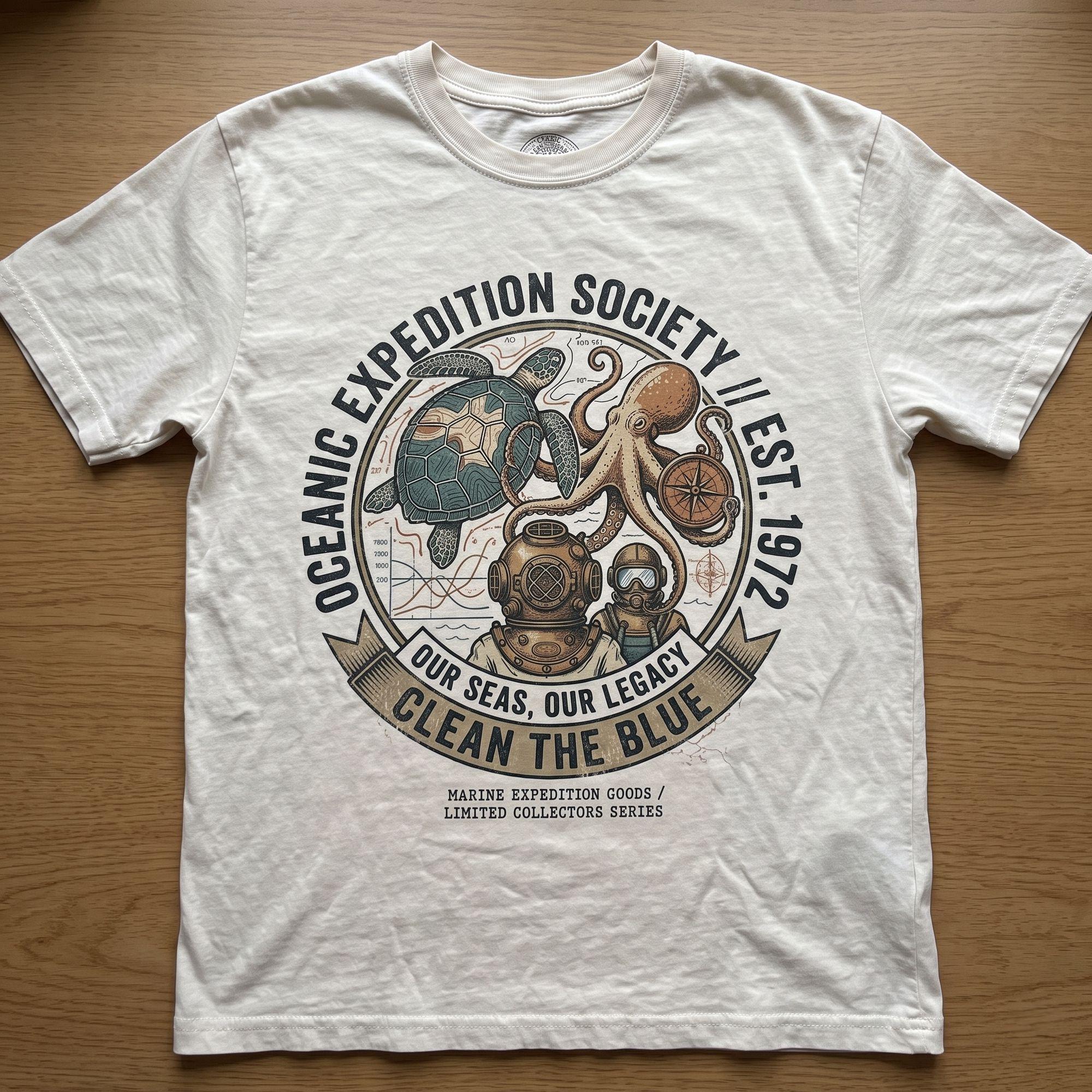 Ocean Expedition Society Vintage Marine Graphic Tee – Clean the Blue Sea Conservation Shirt