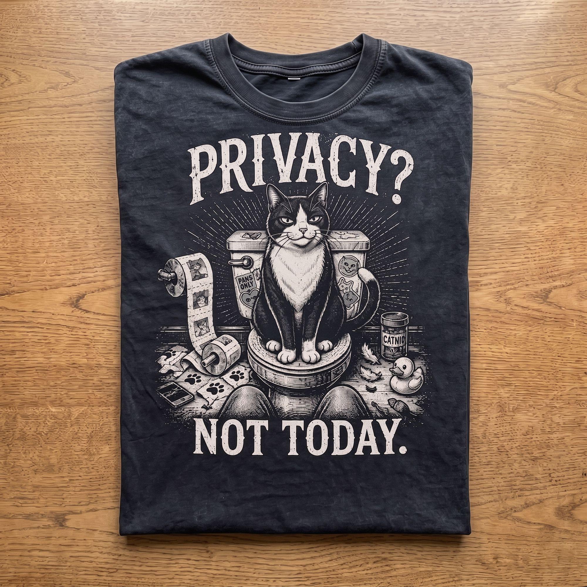 Privacy? Not Today Funny Cat Bathroom Vintage Graphic T-Shirt