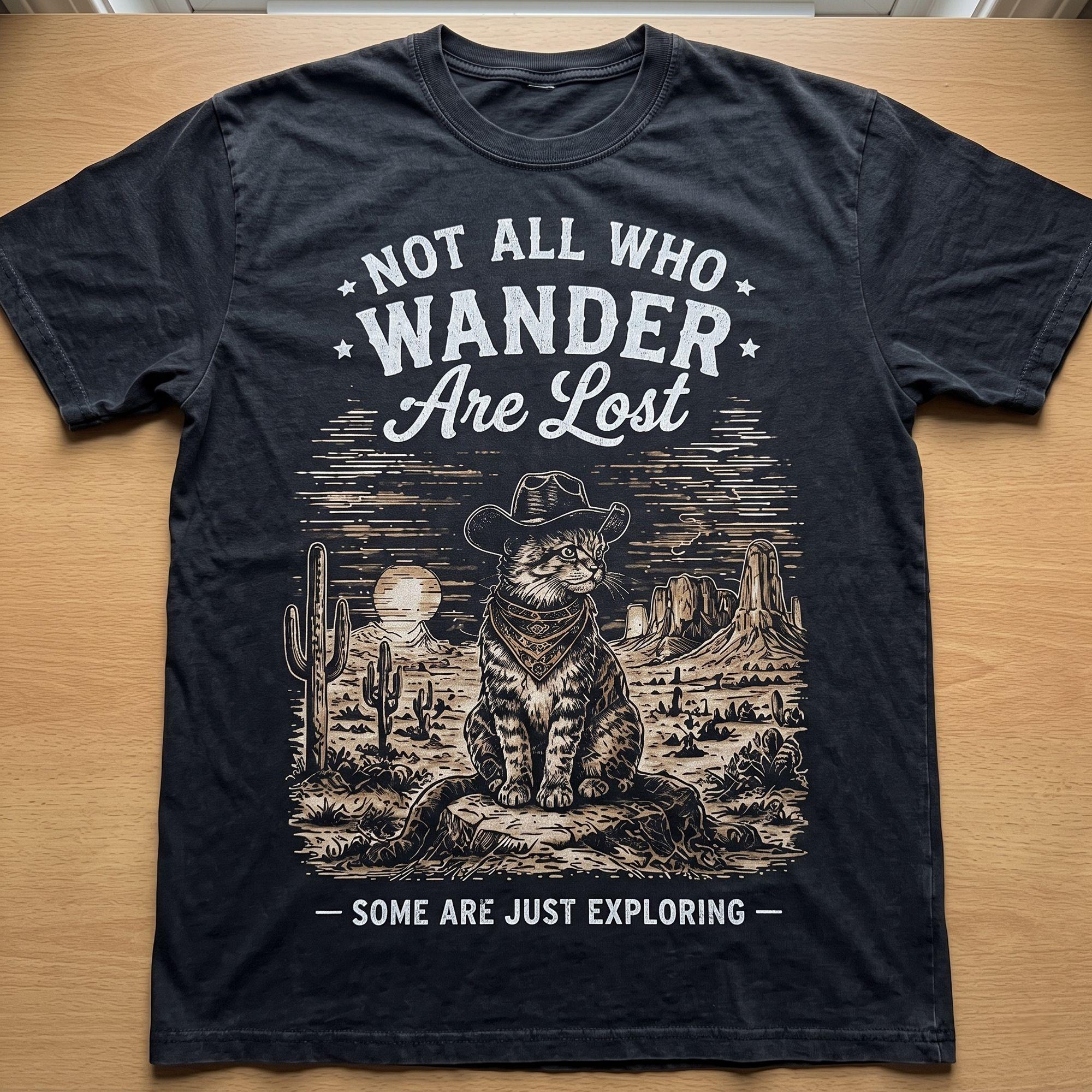 Vintage Cowboy Cat "Not All Who Wander Are Lost" T-shirt