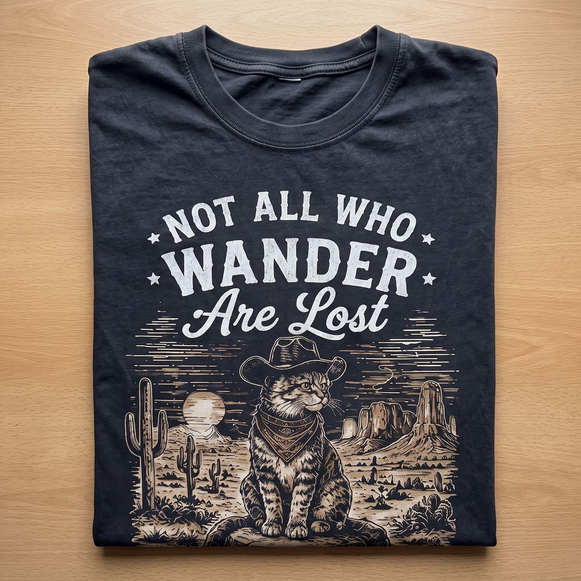 Vintage Cowboy Cat "Not All Who Wander Are Lost" T-shirt