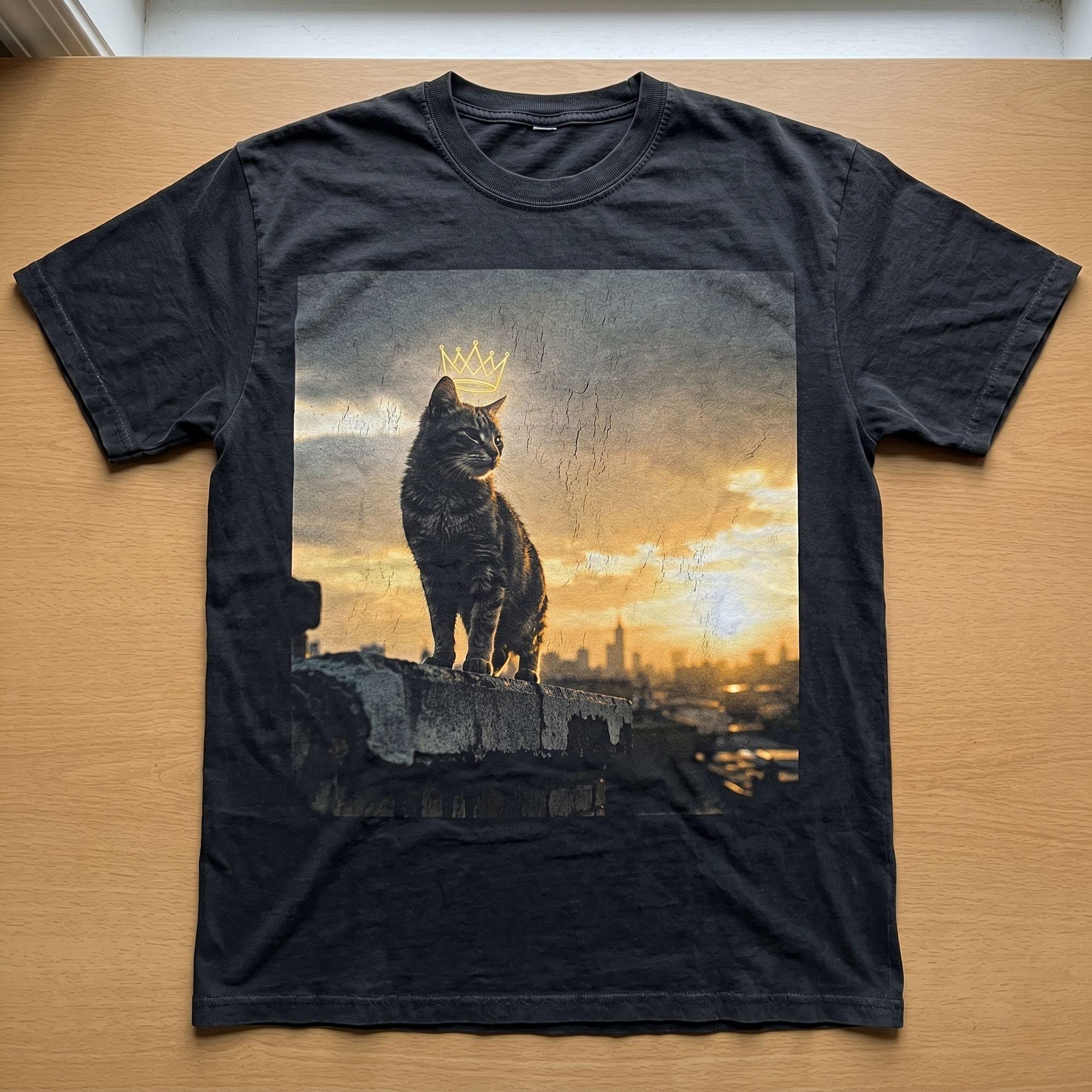 Vintage Crowned Cat Rooftop T-shirt