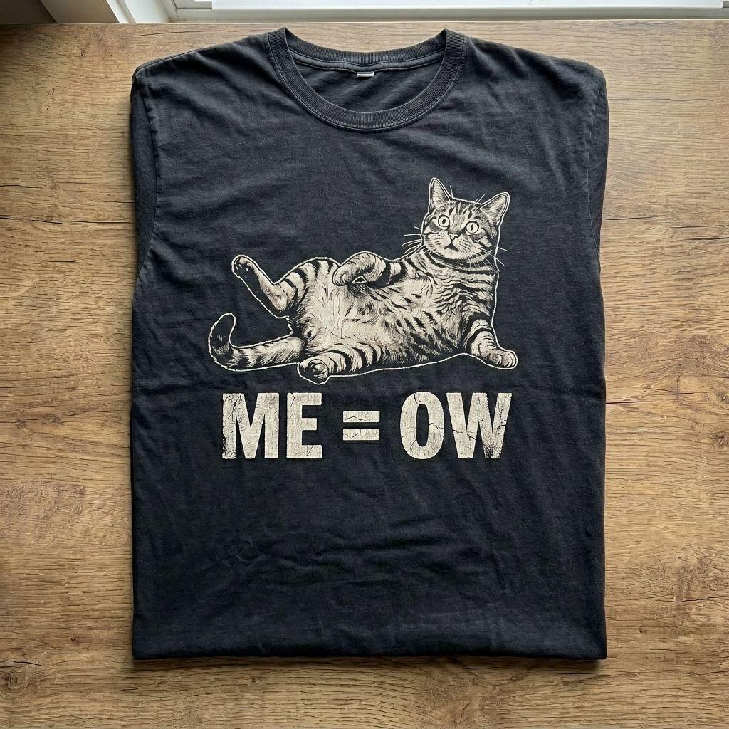 "ME = OW" Sprawled Cat Meme Tee | Vintage Black Streetwear