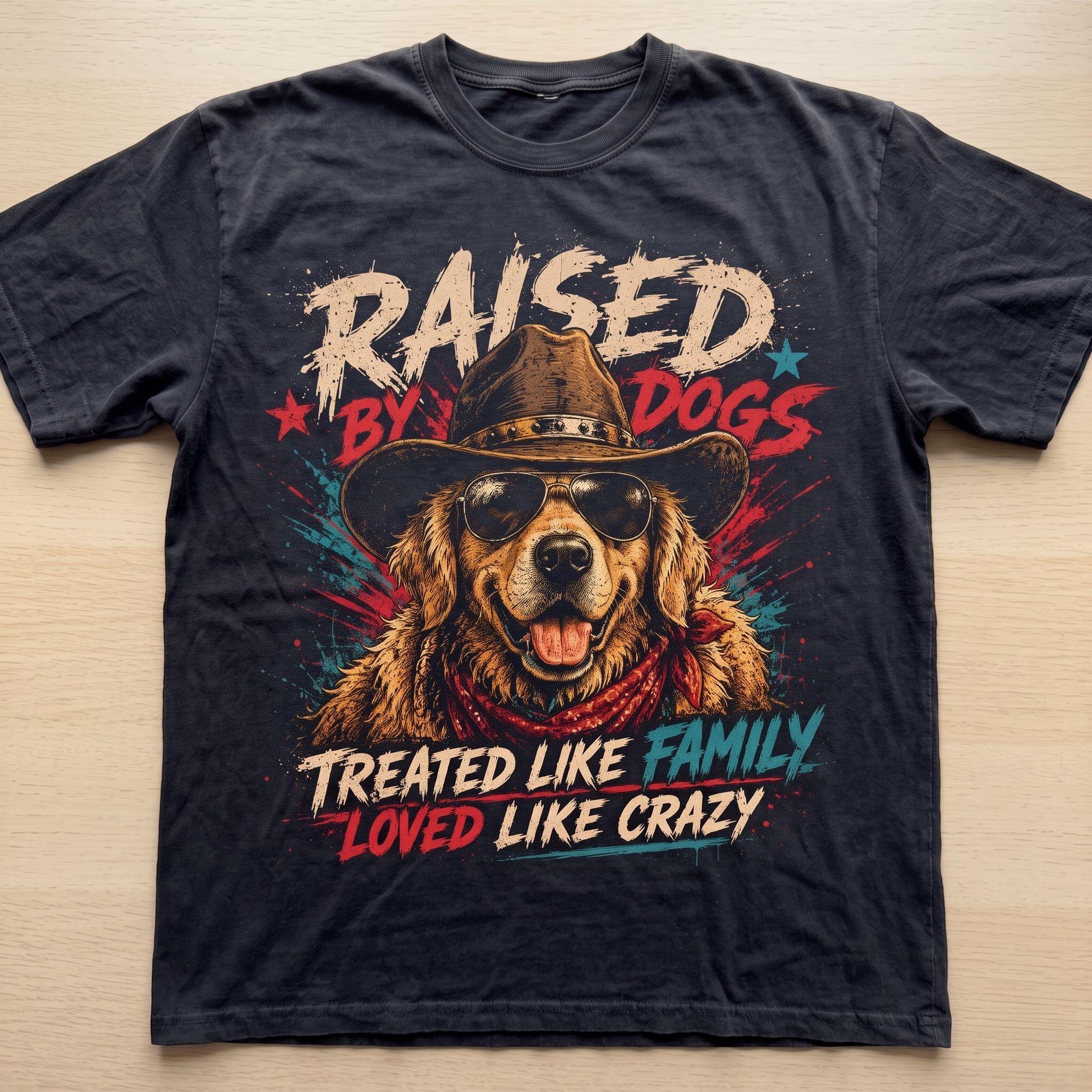 Raised By Dogs Funny Golden Retriever Vintage Graphic T-Shirt