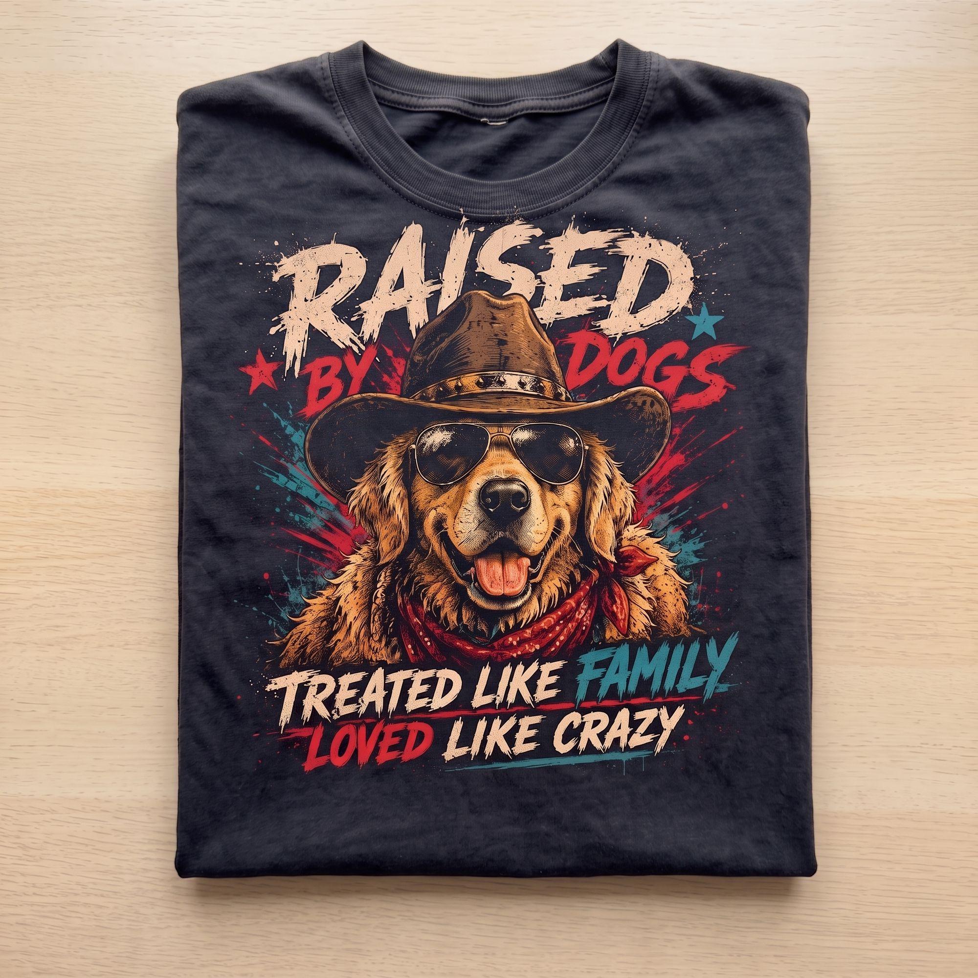 Raised By Dogs Funny Golden Retriever Vintage Graphic T-Shirt