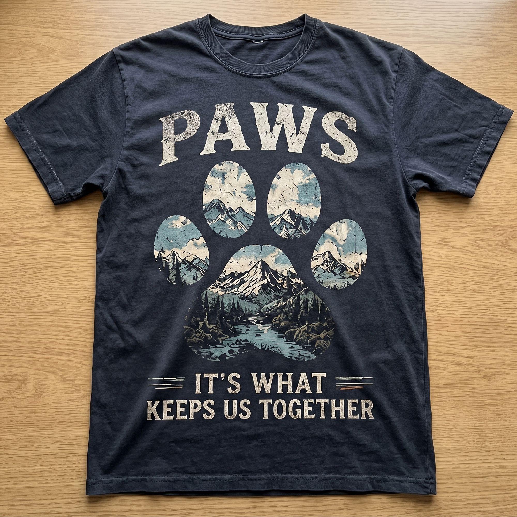 Vintage Mountain Paw Print Dog Lover T-shirt