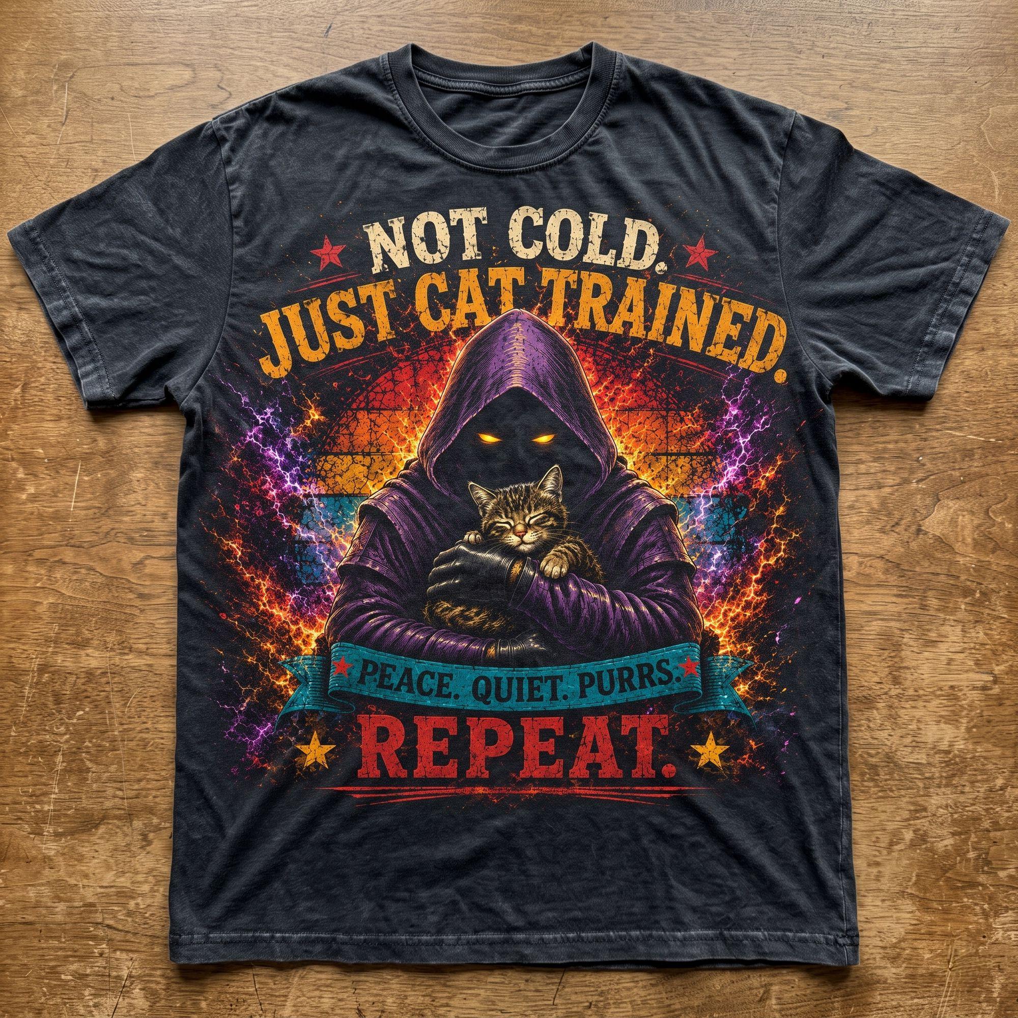 Not Cold Just Cat Trained Funny Hooded Cat Lover Vintage Graphic T-Shirt