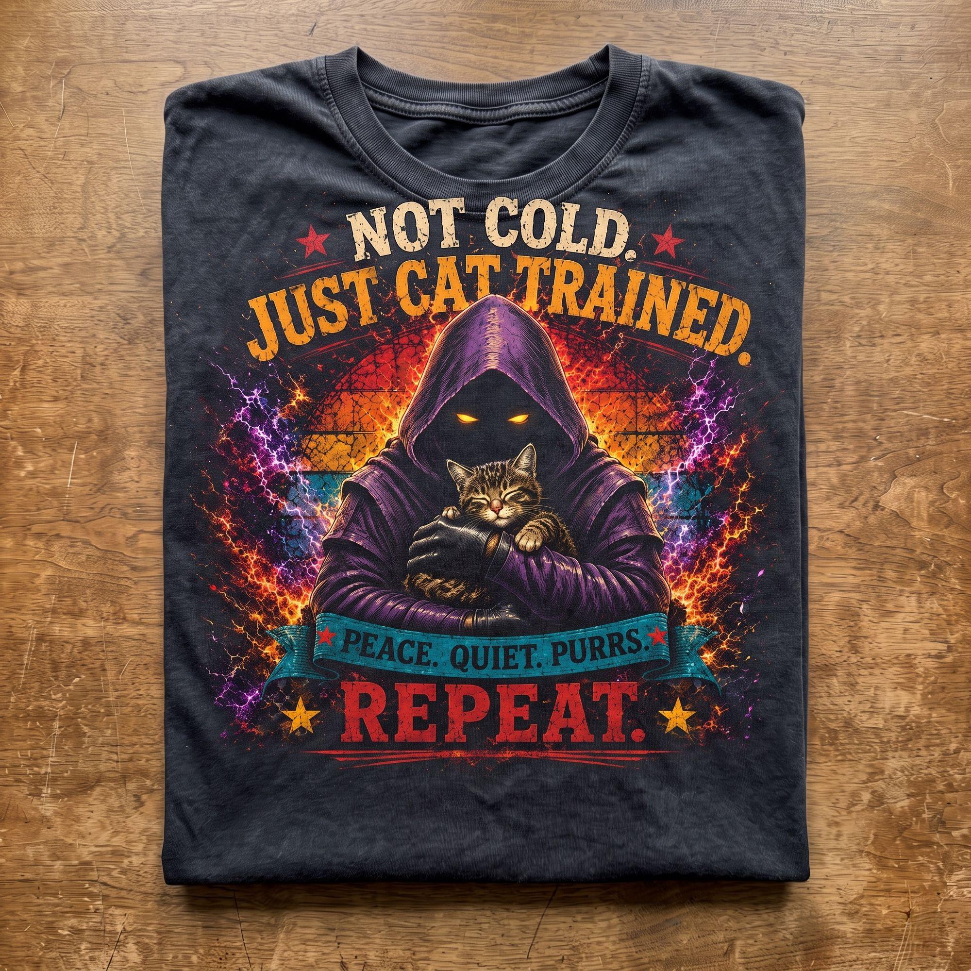 Not Cold Just Cat Trained Funny Hooded Cat Lover Vintage Graphic T-Shirt