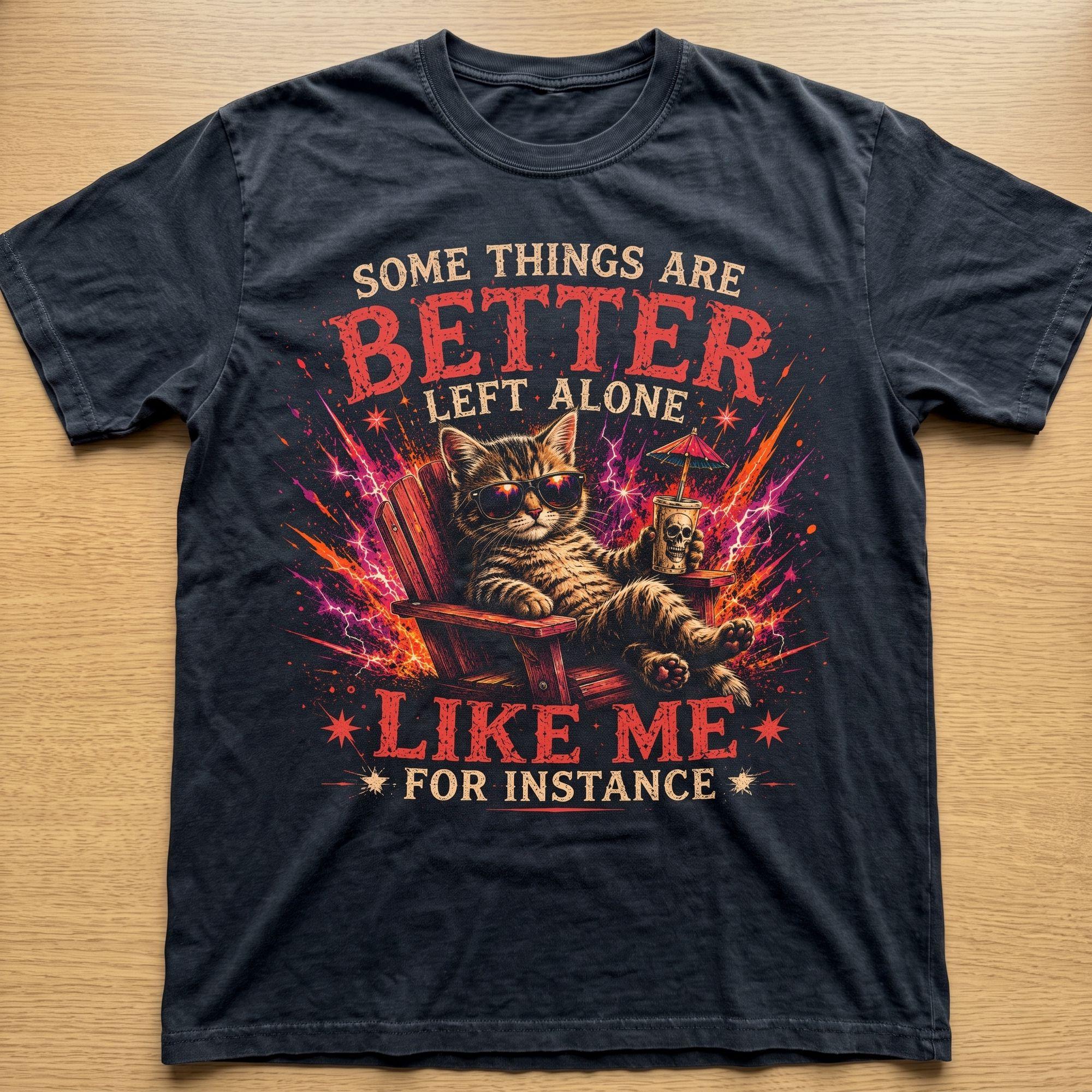Some Things Are Better Left Alone Like Me For Instance – Vintage Cat Graphic T-Shirt