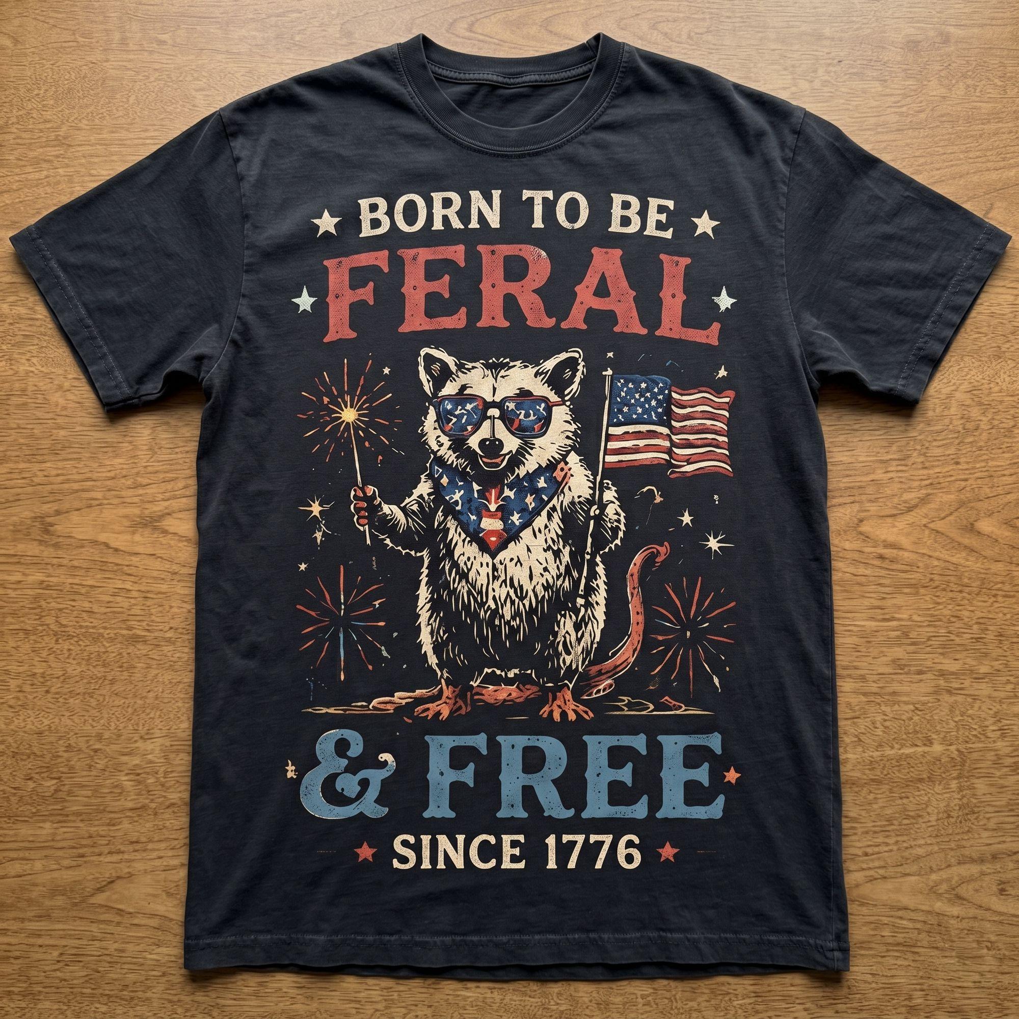 Funny Patriotic Feral Raccoon Since 1776 Vintage T-shirt