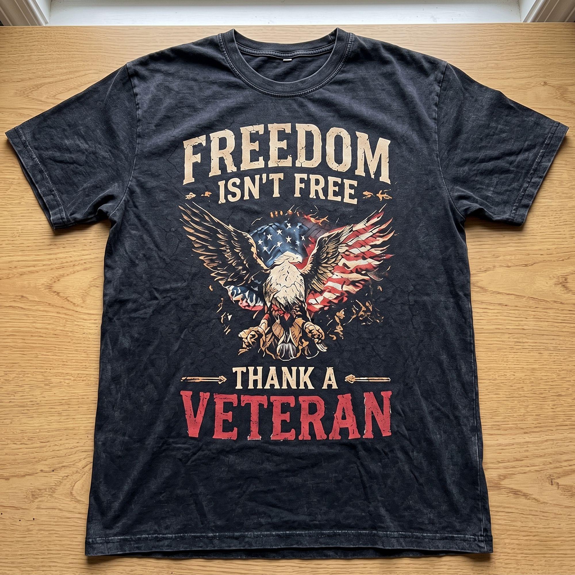 Freedom Isn't Free Thank a Veteran Patriotic Eagle Graphic T-Shirt