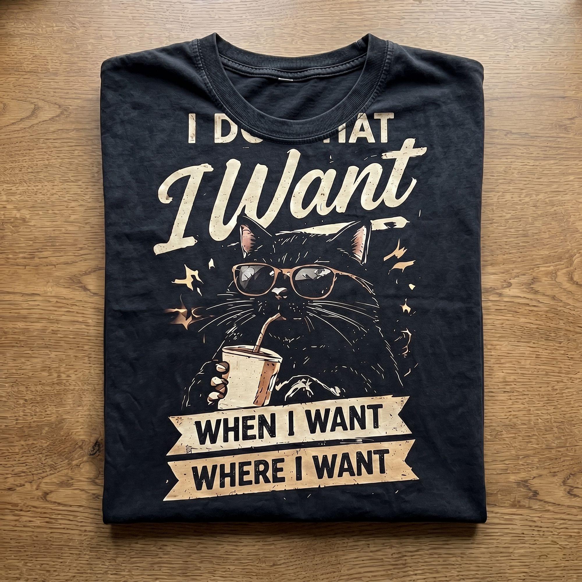 I Do What I Want Funny Black Cat Coffee Vintage Graphic T-Shirt