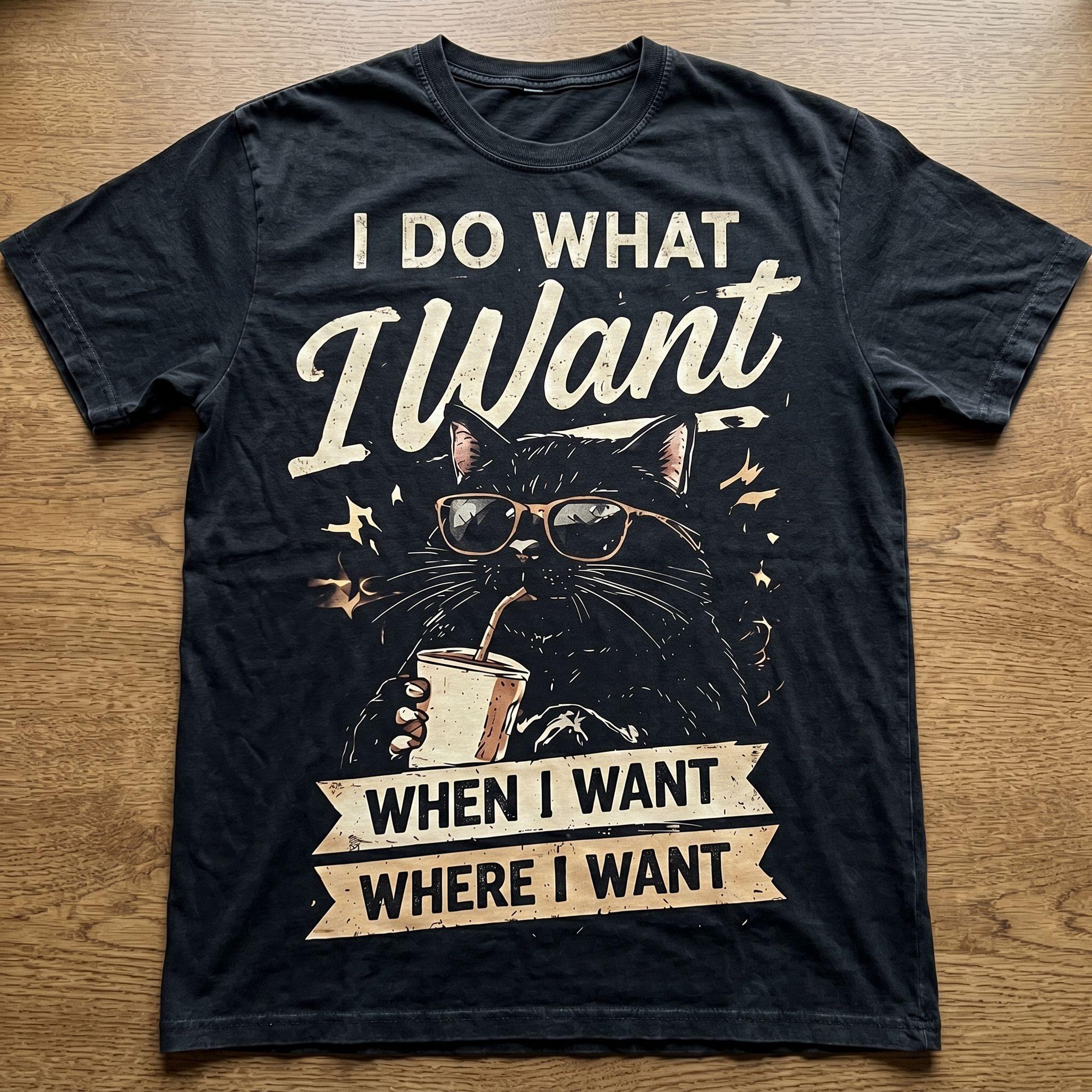 I Do What I Want Funny Black Cat Coffee Vintage Graphic T-Shirt
