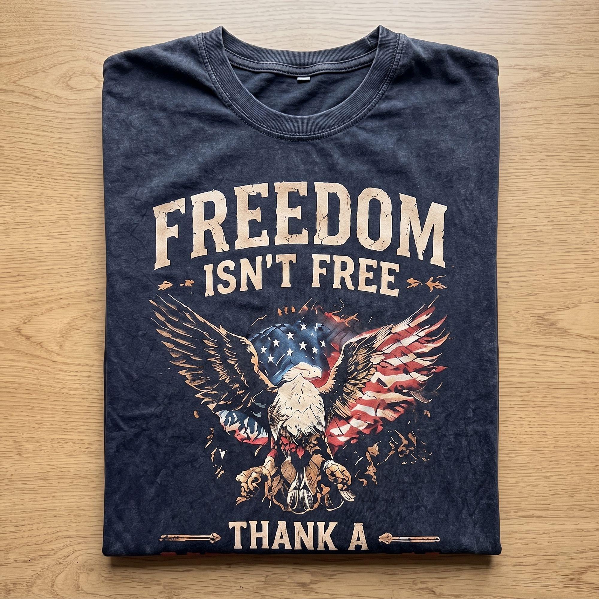 Freedom Isn't Free Thank a Veteran Patriotic Eagle Graphic T-Shirt