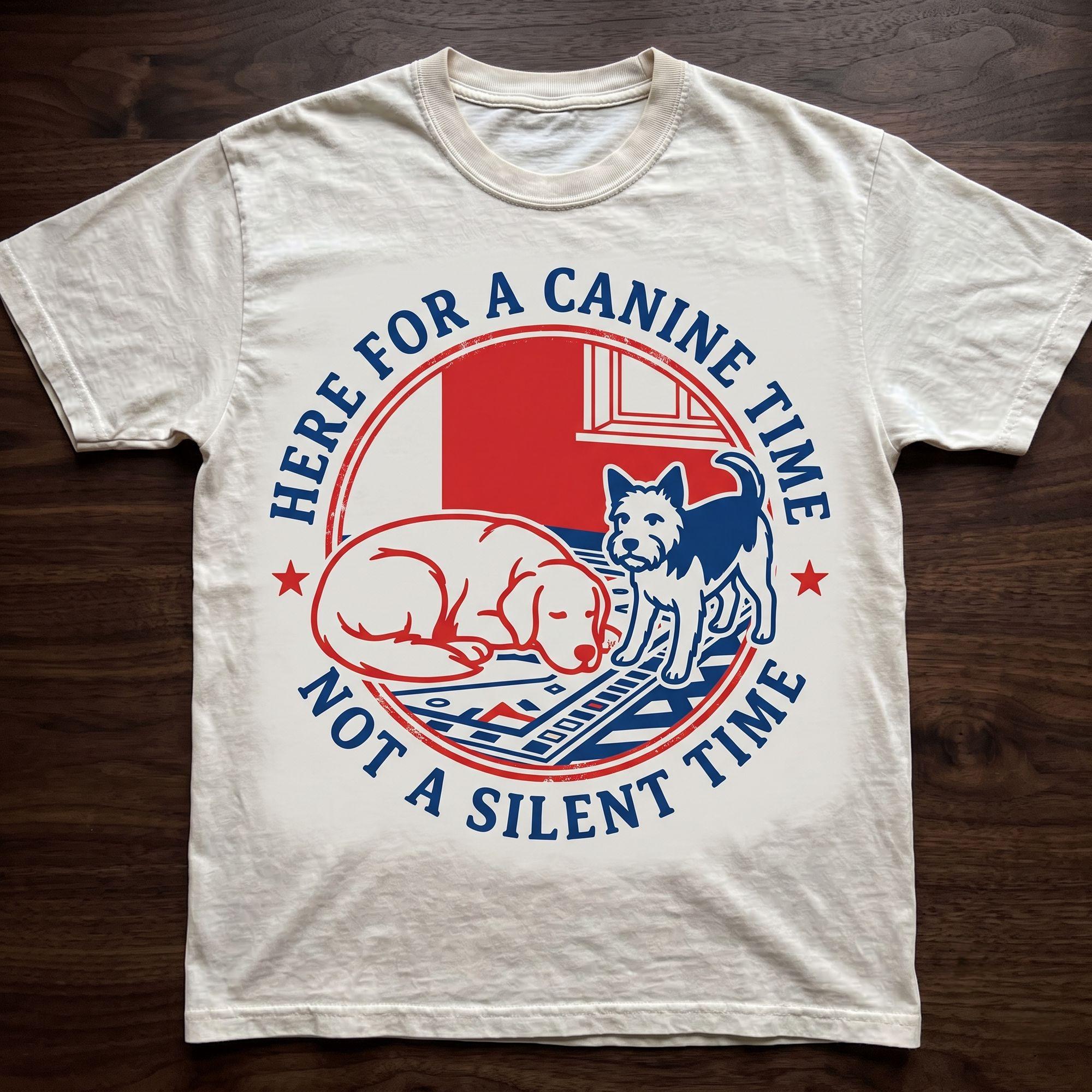 Here for a Canine Time Vintage Lazy Dog & Cat T-Shirt – Not a Silent Time Funny Pet Lounge Tee