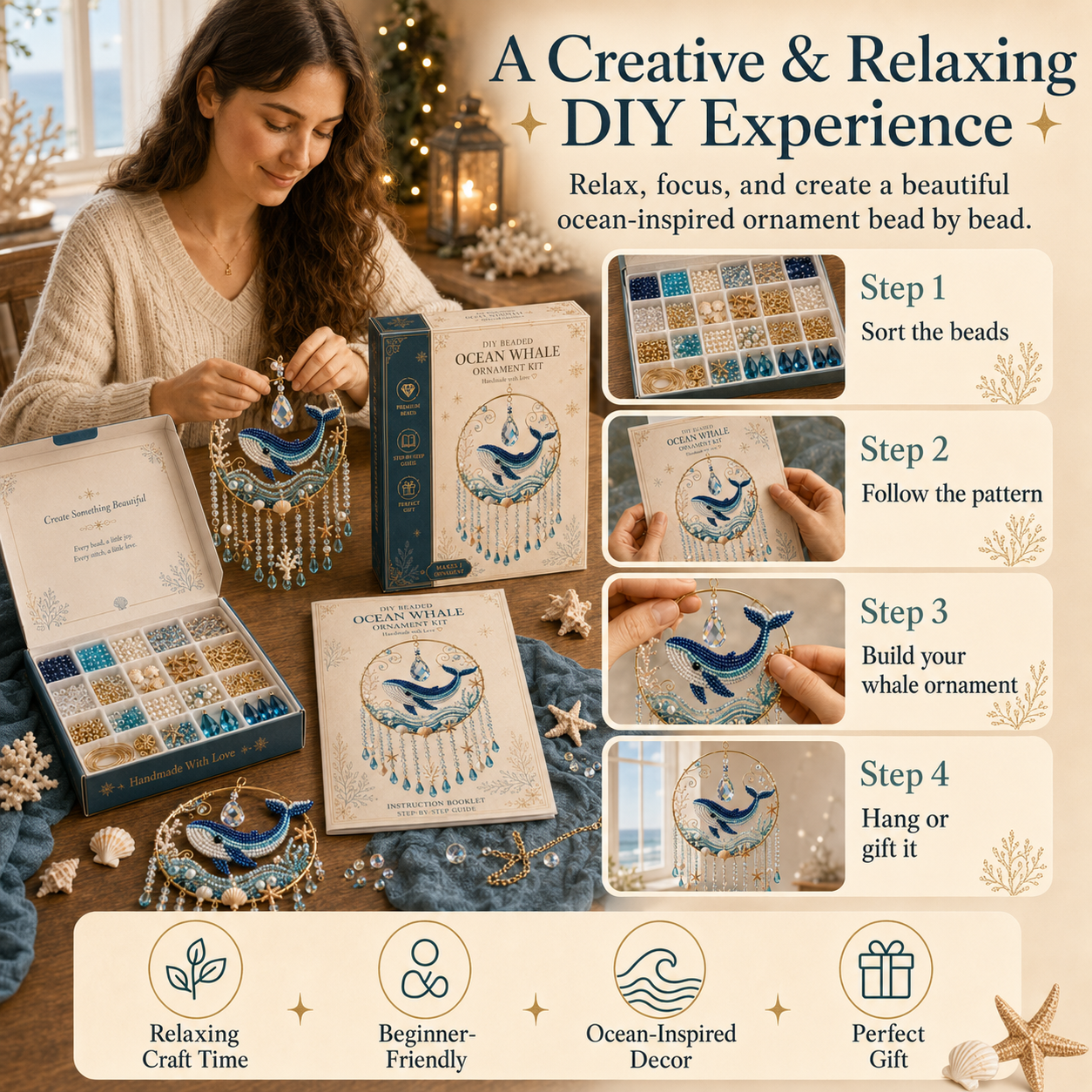 Ocean Whale Beaded Suncatcher DIY Kit