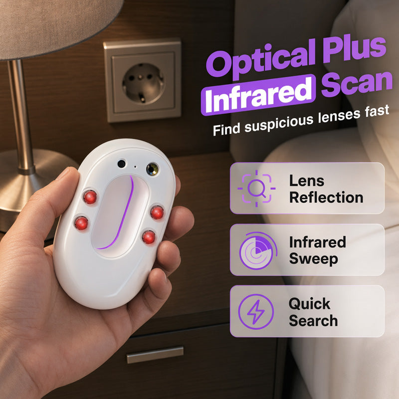 🔍Smart Infrared Camera Detector – Finds hidden pinhole lenses instantly. LED flashlight & door alarm – travel with privacy & peace of mind! 🏨✨