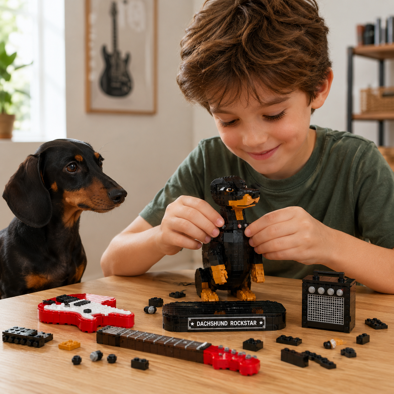 Dachshund Rock Party Building Block Display Set