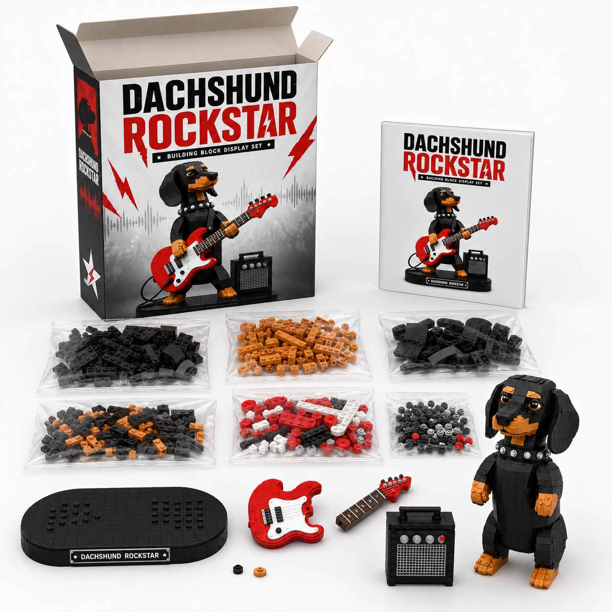 Dachshund Rock Party Building Block Display Set