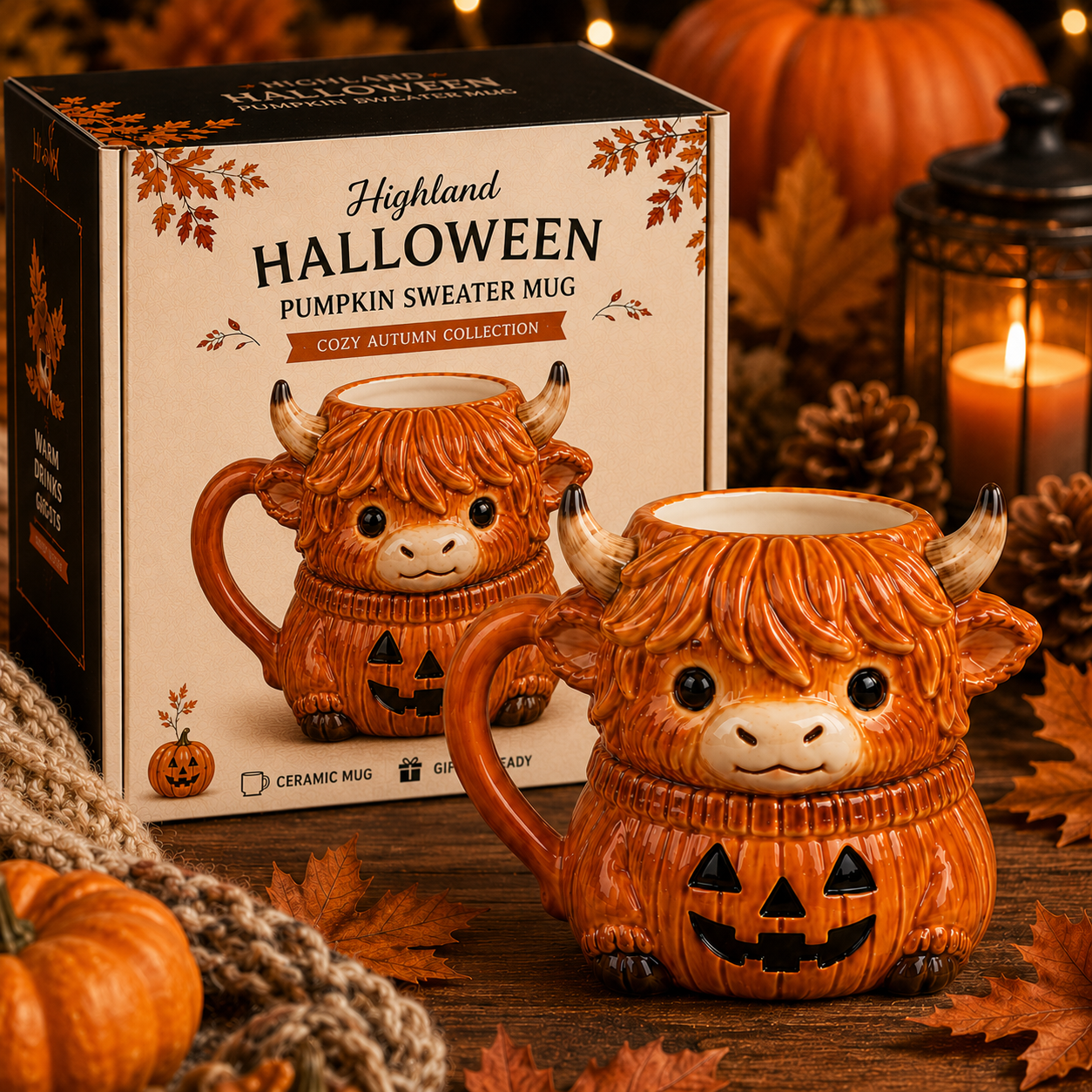🎃 Cozy Halloween Charm | Highland Halloween Mug Set