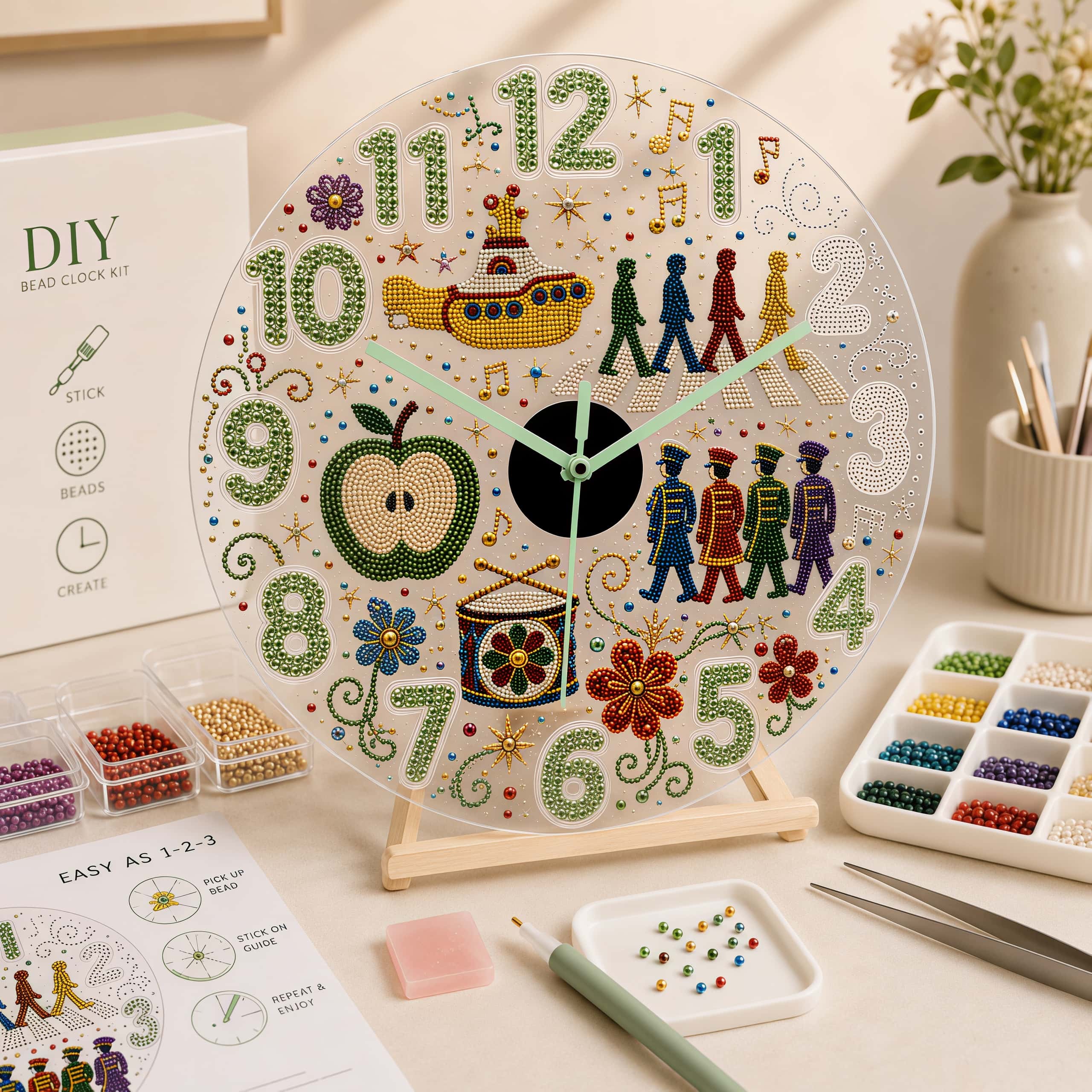 60s Pop Voyage DIY Neon Beaded Wall Clock Art Kit